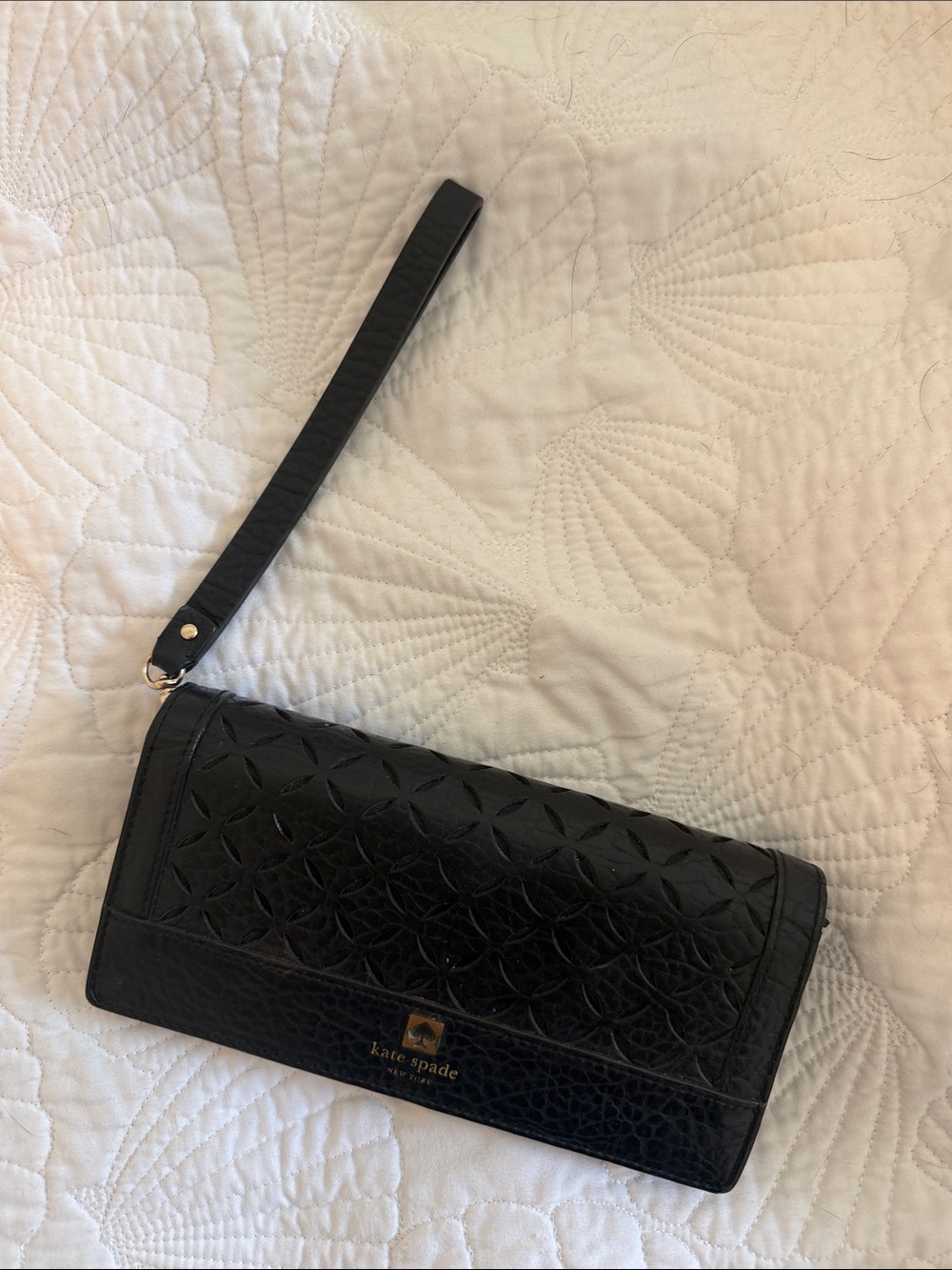 kate spade Black Embossed Leather Wristlet Clutch